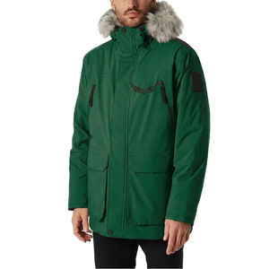 Veste d'hiver pour homme avec capuche en fourrure, imperméable, décontractée, épaisse, fermeture éclair sur le devant, logo brodé, couleur unie, coupe classique - Product Image 4