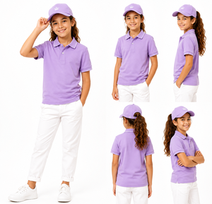 Chemise à manches courtes pour filles, 100% coton, unie, avec bordure contrastée, tissu tricoté, coupe classique, vêtements décontractés, séchage rapide, toutes saisons - Product Image 2
