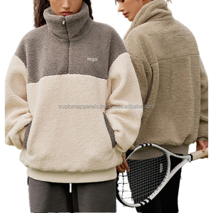 Sweat-shirt personnalisé pour femme, coupe oversize, demi-zip, couleur contrastante, style streetwear, en polaire, col rabattu - Product Image 1