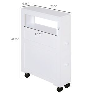 Organizador de armario de almacenamiento de baño Delgado blanco estrecho con 2 cajones y 4 ruedas estante montado en el suelo - Product Image 3