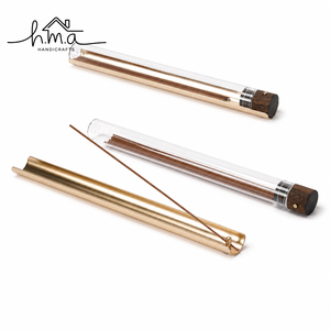 ที่ใส่ธูปทองเหลืองสไตล์โมเดิร์น พร้อมหลอดแก้วเก็บของและฝาไม้ ชุดถาดอโรมาเธอราพีแบบมินิมอล - Product Image 1