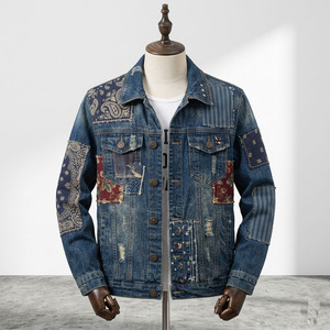 Chaqueta Vaquera Personalizada de Estilo Vintage para Hombre, Chaqueta Trucker con Estampado Floral y Paisley Retro, Fabricante Premium OEM/ODM - Product Image 2
