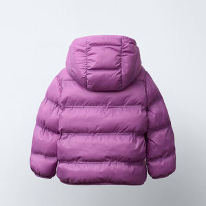 <b>Purple</b> Hooded Puffer Jacket Zipper Closure Windproof Thick Winter Coat Unisex Casual Solid Color Regular Fit Short Length - Product Image 4