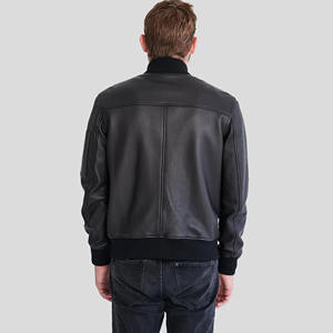 Chaqueta Bomber de Cuero Genuino Negro para Hombre, Estilo MA-1, Corte Ajustado, Piel de Oveja Suave, Prenda Exterior Casual Urbana - Product Image 3