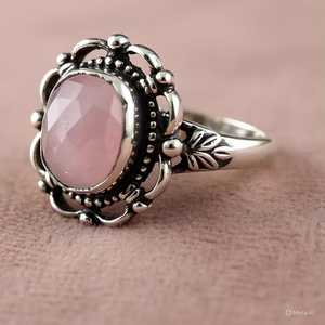 925 Sterling Silver Boho Vintage Style <b>Ring</b> Cushion Cut <b>Rose</b> <b>Quartz</b> Gemstone Natural <b>Rose</b> <b>Quartz</b> Jewelry Fine Bohemian <b>Ring</b> - Product Image 3