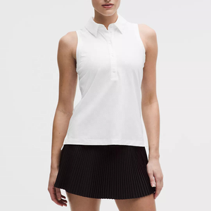 Chemises de golf pour femmes de haute qualité OEM, blanches, sans manches, à col uni, en tricot, respirantes et anti-transpiration - Product Image 1