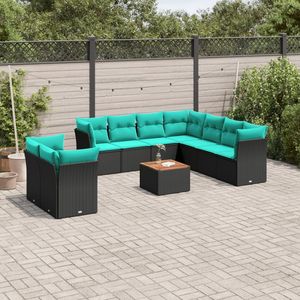 Set di divani da giardino in polyrattan nero da 10 pezzi con cuscini per divani da giardino - Product Image 1