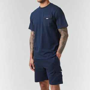 Conjunto de Camiseta de Algodón de Secado Rápido para Hombre, Estilo Casual de Verano, Top de Manga Corta Tejido, Pantalones Cargo Grises y Blancos, Dos Piezas - Product Image 2
