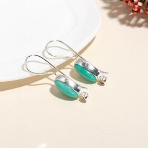 Boucles d'oreilles pendantes en turquoise d'Arizona, argent sterling 925, faites à la main, style bohème vintage, ovales, pour femmes, cadeau pour femmes - Product Image 3