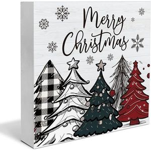Insegna in Legno Rustica 'Buon Natale' 5 x 5 Pollici, Decorazione Natalizia Stile Fattoria per Tavolo o Mensola - Product Image 1