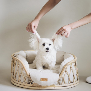 Nouveau style de maison en bois pour chien, mobilier d'extérieur et d'intérieur pour animaux de compagnie, lits en rotin faits à la main pour chiens avec coussins de matelas - Product Image 4