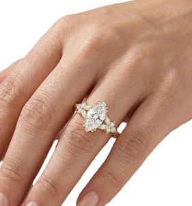 แหวนเพชรทรงมาร์คีส์ทำมือสุดหรู แหวนหมั้นเพชรแล็บ 14K ทองคำแท้ประดับเพชรเม็ดเล็กๆ ด้านข้าง แหวนแต่งงานสำหรับผู้หญิง - Product Image 5