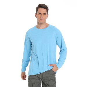 Men's Light Blue Long Sleeve <b>Fishing</b> Shirt UPF 50 Quick Dry Solid Color Pullover Top 100% Polyester Outdoor Wear - Product Image 1