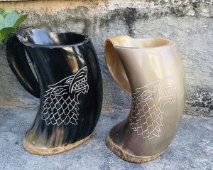 Vintage Buffalo Horn <b>Mug</b> With Handle Natural Color Pattern Beer Drinking Cup Stainless Steel <b>Heat</b> Resistant Party Use Bear <b>Mug</b> - Product Image 4