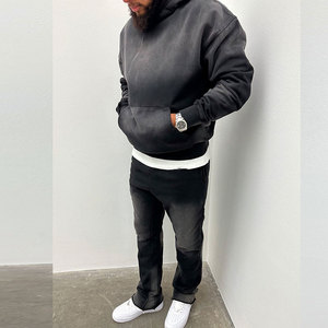 Sudadera con Capucha Extra Grande para Hombre, Color Negro Sólido, Diseño con Bolsillos, Corte Casual, Tejido de Felpa Francesa, Ropa de Otoño - Product Image 1