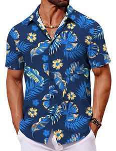 Chemises de plage tendance en gros pour hommes – Chemises hawaïennes décontractées d'été en polyester imprimé à manches courtes, grandes tailles, col rabattu - Product Image 1