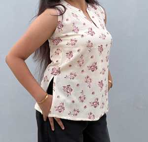 Blusa Casual sin Mangas con Estampado Floral Color Marfil para Mujer, Diseño Holgado de Viscosa y Rayón, Estilo Occidental Moderno para el Verano - Product Image 5