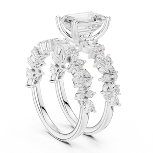 Bloom Frame <b>Emerald</b> Diamond Floral Bridal <b>Ring</b> Set Women 10k/14k/18k Gold/Sterling <b>Silver</b> Lab Grown Enhancer Band Fine Jewelry - Product Image 5