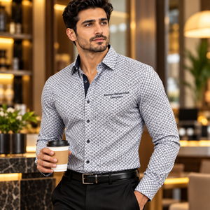 Khawaja Rafique Ullah Enterprises <b>Men's</b> Solid Anti-Wrinkle Satin Full <b>Sleeve</b> Dress <b>Shirt</b> Embroidered Front Smart Casual Knitted - Product Image 1