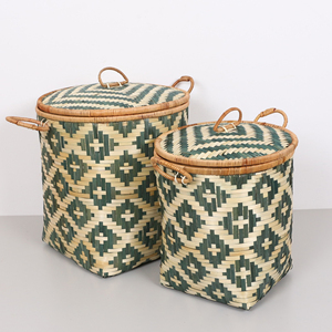 Panier à linge de haute qualité en bambou tressé, panier à linge artisanal, bacs de rangement en gros - Product Image 1