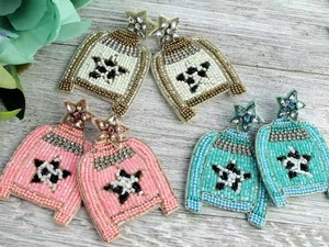 Mosstera <b>Leaf</b> Beaded floral earrings orange pink green glass seed bead embroidery flower <b>leaf</b> drop design for party wedding gift - Product Image 6