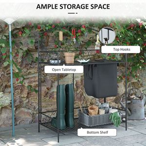Tavolo da Lavoro in Acciaio con Ampia Copertura Integrata per Sacchi e 5 Ganci per Appendere, Ripiano Portaoggetti per Attrezzi da Giardino - Product Image 4