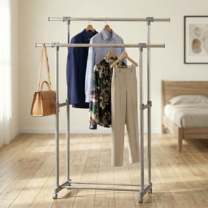 Perchero Metálico Multifuncional de Doble Barra para Almacenamiento en Armario, Cocina, Baño, Sala de Estar, Organizador de Ropa Versátil - Product Image 1