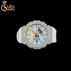 Buy Luxury Sliver Toned with <b>Red</b> Accents Chronograph Subdials Automatic VVS Moissanite Diamond Watch Black Rubber Strap Watch - Product Image 4