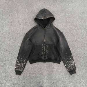 Nueva Llegada Sudadera con Capucha Oversize para Hombre de Alta Calidad con Bordado de Letras Personalizado, Estampado Gráfico, Lavado Ácido y Efecto Desgastado, Corte Holgado con Cremallera - Product Image 1