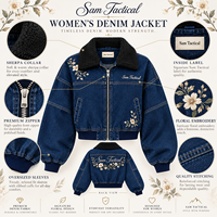 Veste en jean pour femme Sam Tactical avec broderie florale, col en fourrure, manches bouffantes, fermeture éclair, style trucker, prix abordable, personnalisation OEM