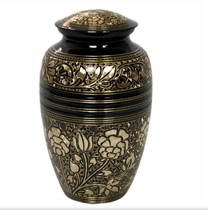 Urna Conmemorativa de Latón Negro con Grabado de Hojas, Estilo Americano/Europeo, para Guardar Cenizas de Adultos - Product Image 1