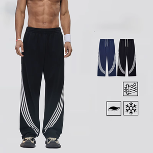 Pantalon de survêtement bleu marine pour homme avec bandes latérales blanches, taille élastique, pantalon de sport décontracté, tissu tricoté mi-lourd, vêtements d'automne - Product Image 4