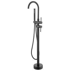 Rubinetto per vasca da bagno freestanding nero opaco ad alta portata con doccetta e miscelatore girevole, rubinetti doccia high-tech per vasche e docce - Product Image 1