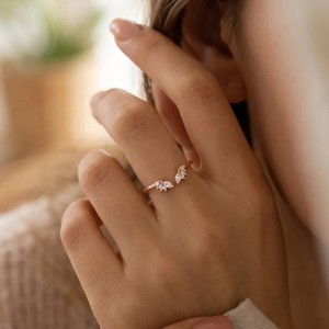 Fine IGI Certificate 10K 14K 18K Solid Gold Marquise Lab Grown Diamond <b>Open</b> Chevron Curved Wedding Band Platinum Minimalist <b>Ring</b> - Product Image 4