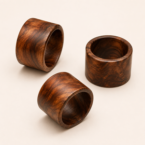 Lot d'anneaux de serviette en bois faits à la main pour la vente en gros – Décoration de table écologique en bois dur recyclé pour mariages et repas - Product Image 4