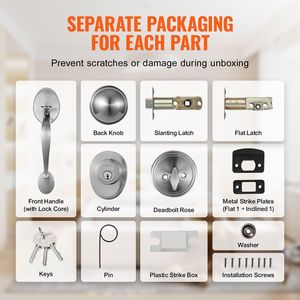 Poignée de porte avant en nickel satiné Ensemble de pêne dormant Bouton intérieur monocylindre Espacement des trous réglable Entrée droite gauche - Product Image 4