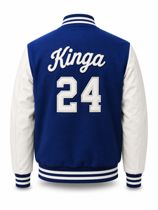 Blouson universitaire unisexe bleu avec manches blanches, broderie lettre K, patchwork frontal, col rabattable, streetwear décontracté d'hiver - Product Image 3