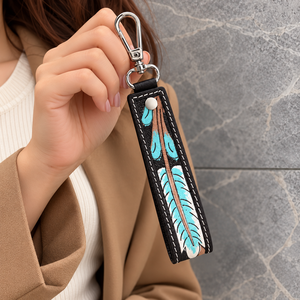 Porte-clés fait à la main de haute qualité porte-clés en cuir véritable en cuir véritable couleur Turquoise porte-clés à la mode porte-clés - Product Image 1