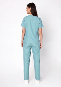 Custom Logo Women's Medical <b>Scrub</b> Set Washable Short Sleeves Stretchy Surgical Uniform Top and Pants for Doctors - Product Image 2