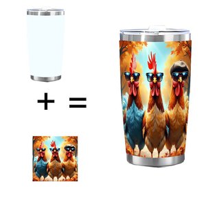 แก้วน้ำสแตนเลส 20 ออนซ์ แบบสองชั้นเก็บความร้อน ลายไก่ สำหรับกาแฟหรือชา - Product Image 1
