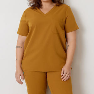 Ensemble de blouses et pantalons de travail pour femmes 2026, couleur moutarde, avec pantalon à cordon de serrage, uniforme d'hôpital, tissu tissé en coton et polyester, haut à col en V et pantalon de jogging - Product Image 4