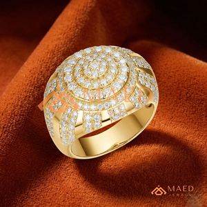 Men's 14,18k Gold Finish Tiered Medallion Ring – Heavy Dome Statement Band with Concentric Diamond Pavé and Polished Fluted Band - Product Image 4