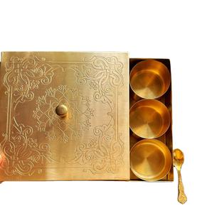 Elegant Hammared Brass Masala Dabba Spice Box with Floral Engraved Lid Handmade <b>Kitchen</b> <b>Storage</b> <b>Container</b> - Product Image 3