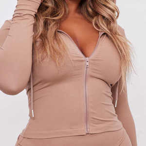 Conjunto Deportivo de 2 Piezas para Mujer, con Capucha, Color Sólido, Logotipo Personalizado, 100% Algodón, Cierre de Cremallera, Sudadera Holgada Informal de Manga Larga - Product Image 5