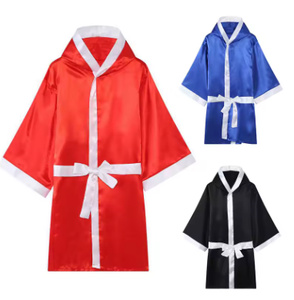 HAWK SPORTS INDUSTRIES Bata de Boxeo con Capucha de Satén Roja, Azul y Negra de Poliéster para Entrenamiento de Artes Marciales, Duradera y Cómoda - Product Image 1