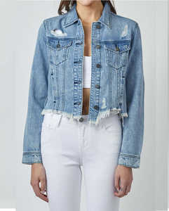 Outfitize Chaqueta vaquera oversize estilo boyfriend para mujer, desgastada y rasgada, estilo streetwear, holgada - Product Image 4