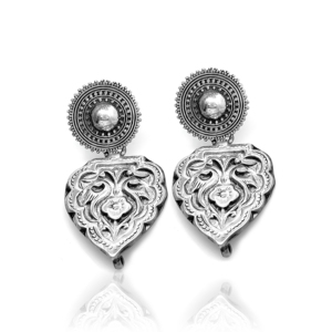 Silver Mountain 925 Sterling Silver Antique Floral Shield <b>Drop</b> Earrings Garnet. Ethnic Women's Jewelry for Wedding Party Gift - Product Image 1