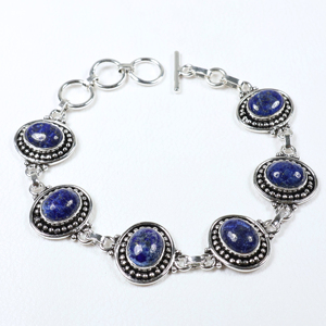 Pulsera de Eslabones con Cierre de Palanca y Piedra Ovalada de Lapislázuli Chapada en Plata de Ley, Estilo Vintage de Alta Calidad, Joyería Étnica Bohemia - Product Image 6