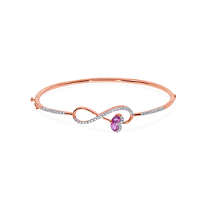 Infinity Heart <b>Ruby</b> & Diamond Rose Gold Open Bangle <b>Bracelet</b> - Product Image 1