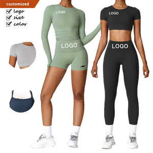 ชุดโยคะผู้หญิงสุดหรู เสื้อครอปสีส้มพร้อมเลกกิ้งทรงเข้ารูป ใส่สบาย ระบายอากาศได้ดี เหมาะสำหรับการออกกำลังกาย - Product Image 1